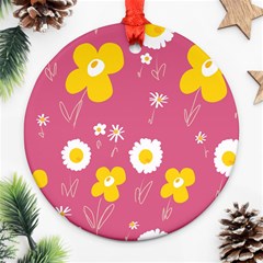 Daisy Flowers Yellow White Dusty Dark Blush Pink Ornament (round) by Mazipoodles