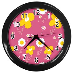 Daisy Flowers Yellow White Dusty Dark Blush Pink Wall Clock (black) by Mazipoodles