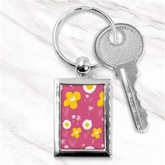 Daisy Flowers Yellow White Dusty Dark Blush Pink Key Chain (rectangle) by Mazipoodles