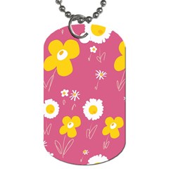 Daisy Flowers Yellow White Dusty Dark Blush Pink Dog Tag (two Sides) by Mazipoodles