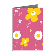 Daisy Flowers Yellow White Dusty Dark Blush Pink Mini Greeting Card by Mazipoodles