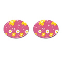 Daisy Flowers Yellow White Dusty Dark Blush Pink Cufflinks (oval) by Mazipoodles