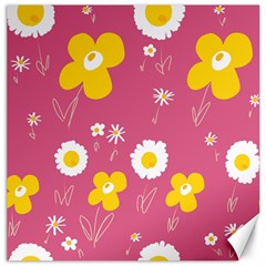 Daisy Flowers Yellow White Dusty Dark Blush Pink Canvas 12  X 12  by Mazipoodles