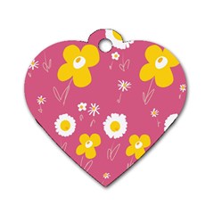 Daisy Flowers Yellow White Dusty Dark Blush Pink Dog Tag Heart (two Sides) by Mazipoodles