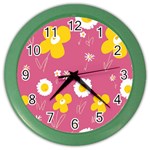 Daisy Flowers Yellow White Dusty Dark Blush Pink Color Wall Clock Front