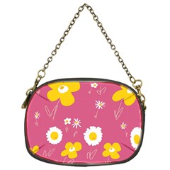 Daisy Flowers Yellow White Dusty Dark Blush Pink Chain Purse (one Side) by Mazipoodles