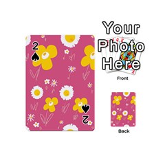 Daisy Flowers Yellow White Dusty Dark Blush Pink Playing Cards 54 Designs (mini) by Mazipoodles