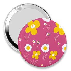 Daisy Flowers Yellow White Dusty Dark Blush Pink 3  Handbag Mirrors by Mazipoodles