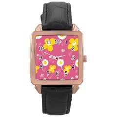 Daisy Flowers Yellow White Dusty Dark Blush Pink Rose Gold Leather Watch  by Mazipoodles