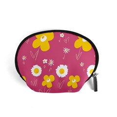 Daisy Flowers Yellow White Dusty Dark Blush Pink Accessory Pouch (small) by Mazipoodles