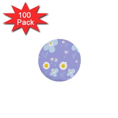 Daisy Flowers Blue White Yellow Lavender 1  Mini Buttons (100 Pack)  by Mazipoodles