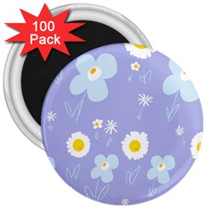 Daisy Flowers Blue White Yellow Lavender 3  Magnets (100 Pack) by Mazipoodles