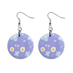 Daisy Flowers Blue White Yellow Lavender Mini Button Earrings Front