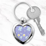 Daisy Flowers Blue White Yellow Lavender Key Chain (Heart) Front