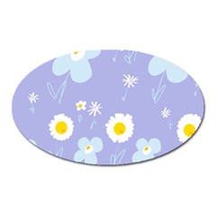 Daisy Flowers Blue White Yellow Lavender Oval Magnet by Mazipoodles