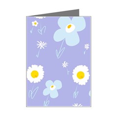 Daisy Flowers Blue White Yellow Lavender Mini Greeting Card by Mazipoodles