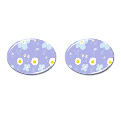 Daisy Flowers Blue White Yellow Lavender Cufflinks (oval) by Mazipoodles