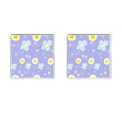 Daisy Flowers Blue White Yellow Lavender Cufflinks (square) by Mazipoodles