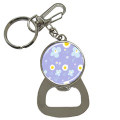 Daisy Flowers Blue White Yellow Lavender Bottle Opener Key Chain by Mazipoodles