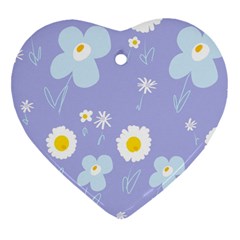 Daisy Flowers Blue White Yellow Lavender Heart Ornament (two Sides) by Mazipoodles