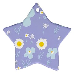 Daisy Flowers Blue White Yellow Lavender Star Ornament (two Sides) by Mazipoodles