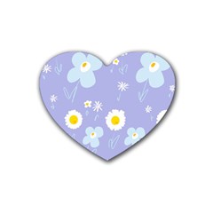 Daisy Flowers Blue White Yellow Lavender Rubber Coaster (heart) by Mazipoodles