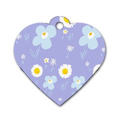 Daisy Flowers Blue White Yellow Lavender Dog Tag Heart (one Side) by Mazipoodles