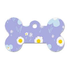 Daisy Flowers Blue White Yellow Lavender Dog Tag Bone (one Side) by Mazipoodles