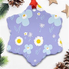 Daisy Flowers Blue White Yellow Lavender Ornament (snowflake) by Mazipoodles