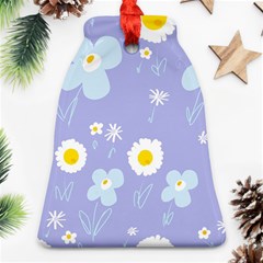 Daisy Flowers Blue White Yellow Lavender Ornament (bell) by Mazipoodles