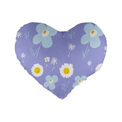 Daisy Flowers Blue White Yellow Lavender Standard 16  Premium Heart Shape Cushions by Mazipoodles