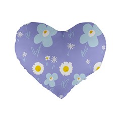 Daisy Flowers Blue White Yellow Lavender Standard 16  Premium Flano Heart Shape Cushions by Mazipoodles