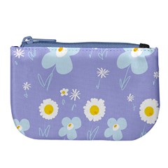 Daisy Flowers Blue White Yellow Lavender Large Coin Purse by Mazipoodles