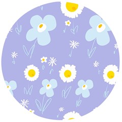 Daisy Flowers Blue White Yellow Lavender Wooden Bottle Opener (round) by Mazipoodles