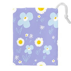 Daisy Flowers Blue White Yellow Lavender Drawstring Pouch (5xl) by Mazipoodles