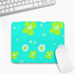 Daisy Flowers Lime Green White Turquoise  Small Mousepad by Mazipoodles