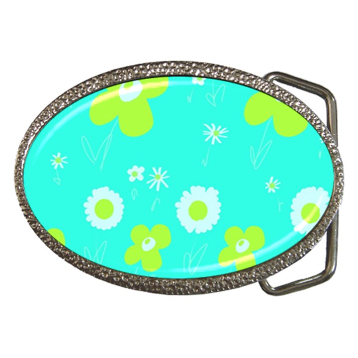 Daisy Flowers Lime Green White Turquoise  Belt Buckles