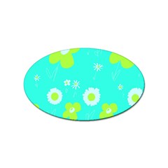 Daisy Flowers Lime Green White Turquoise  Sticker (oval) by Mazipoodles