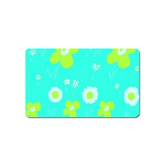 Daisy Flowers Lime Green White Turquoise  Magnet (name Card) by Mazipoodles