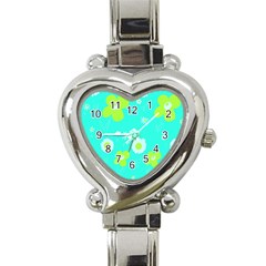 Daisy Flowers Lime Green White Turquoise  Heart Italian Charm Watch by Mazipoodles