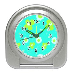 Daisy Flowers Lime Green White Turquoise  Travel Alarm Clock by Mazipoodles