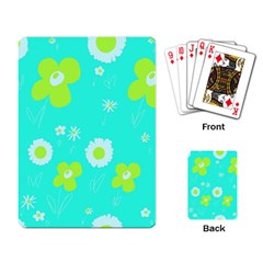 Daisy Flowers Lime Green White Turquoise  Playing Cards Single Design (rectangle) by Mazipoodles