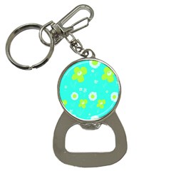 Daisy Flowers Lime Green White Turquoise  Bottle Opener Key Chain by Mazipoodles