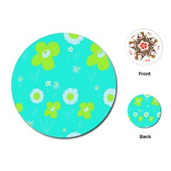 Daisy Flowers Lime Green White Turquoise  Playing Cards Single Design (round)