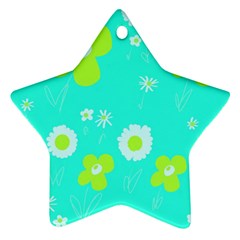 Daisy Flowers Lime Green White Turquoise  Star Ornament (two Sides) by Mazipoodles