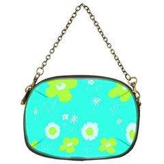 Daisy Flowers Lime Green White Turquoise  Chain Purse (one Side) by Mazipoodles