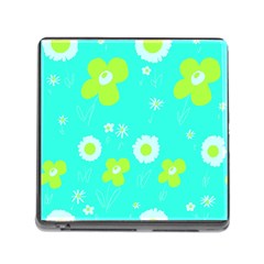 Daisy Flowers Lime Green White Turquoise  Memory Card Reader (square 5 Slot) by Mazipoodles