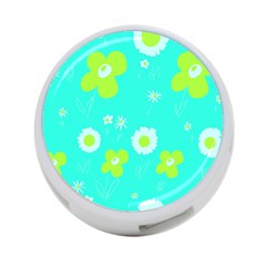 Daisy Flowers Lime Green White Turquoise  4-port Usb Hub (one Side) by Mazipoodles