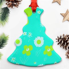 Daisy Flowers Lime Green White Turquoise  Ornament (christmas Tree)  by Mazipoodles