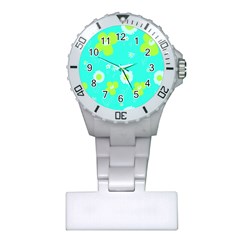 Daisy Flowers Lime Green White Turquoise  Plastic Nurses Watch by Mazipoodles